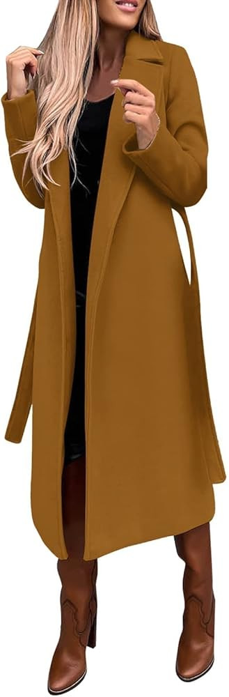 Long Winter Coats for Women Double Breasted Blazer Camel Pea Trench Coats Lapel Workout Jacket Women | Amazon (US)