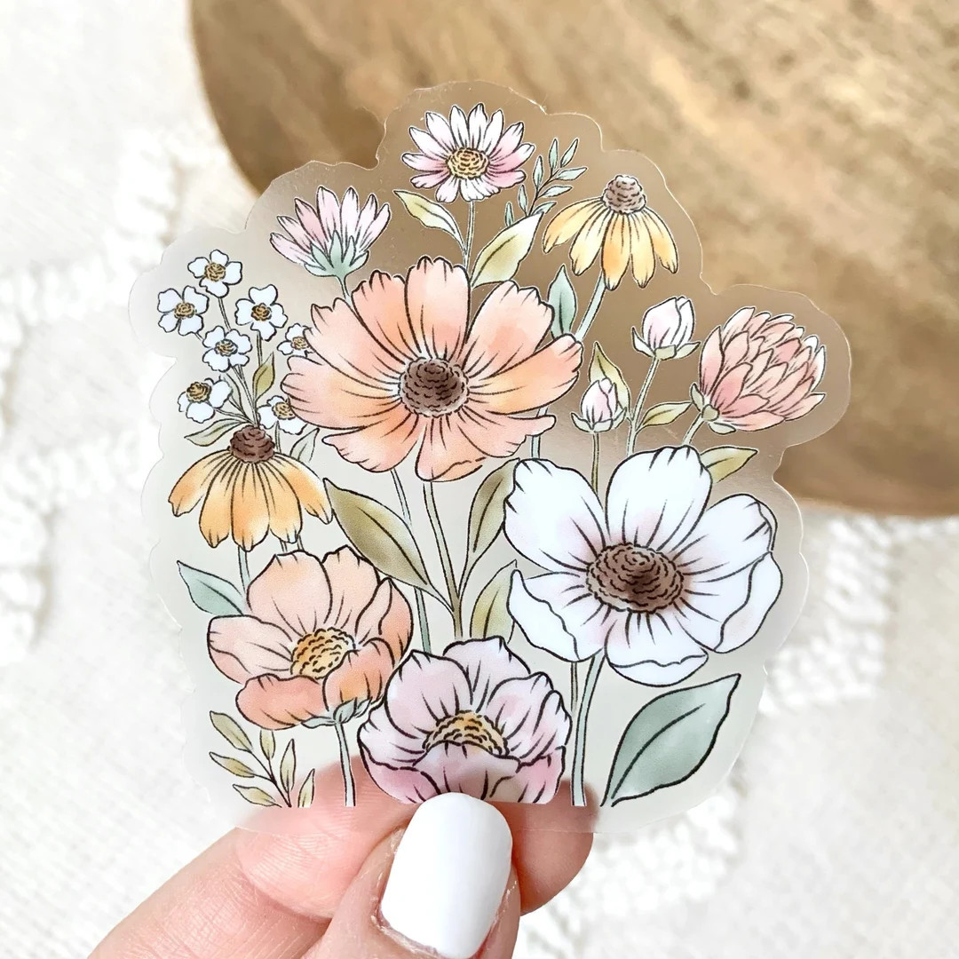 Clear Wildflower Bunch Sticker, 3x3 In. - Etsy | Etsy (US)