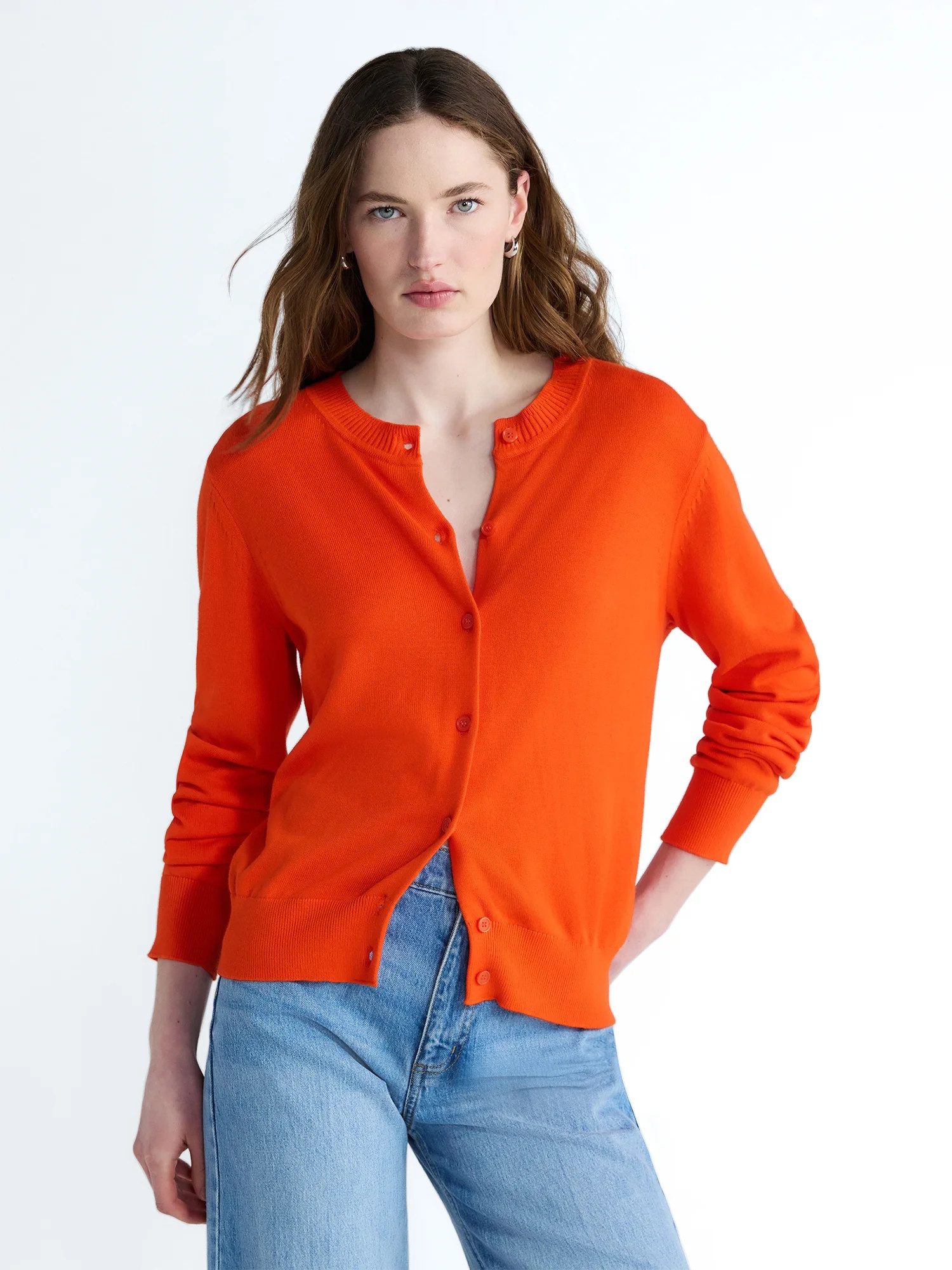 Free Assembly Women's and Women's Plus Solid, Stripe, & Print Classic Cozy Yarn Cardigan Sweater,... | Walmart (US)