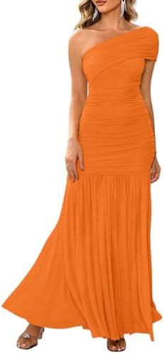 LAGSHIAN Women's Elegant Formal Long Dress One Shoulder Sleeveless Ruched Bodycon Evening Dress | Amazon (US)