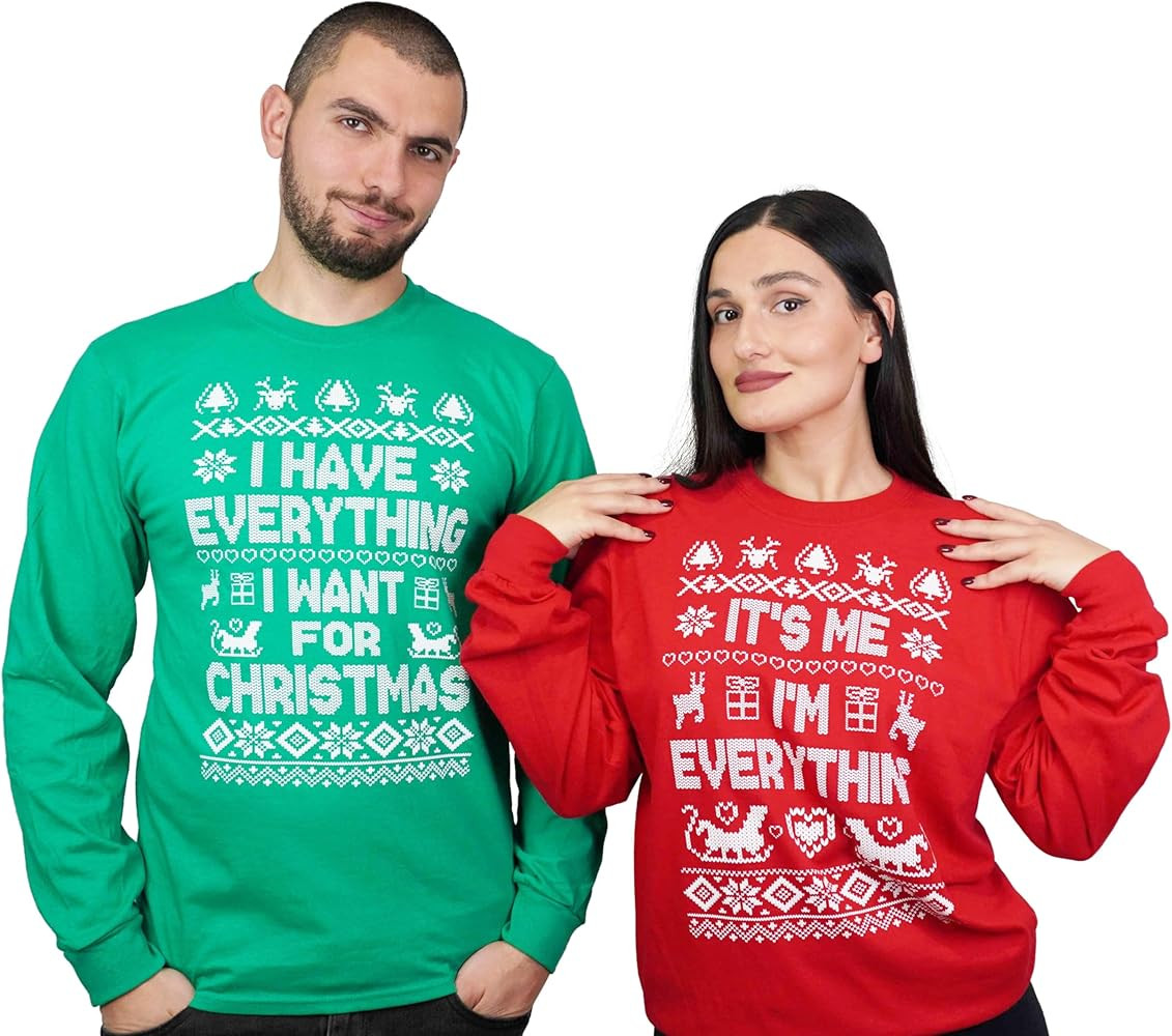 Couple Matching Green Red Christmas Long Sleeve Shirts I Have Everything Husband Wife T-Shirts | Amazon (US)