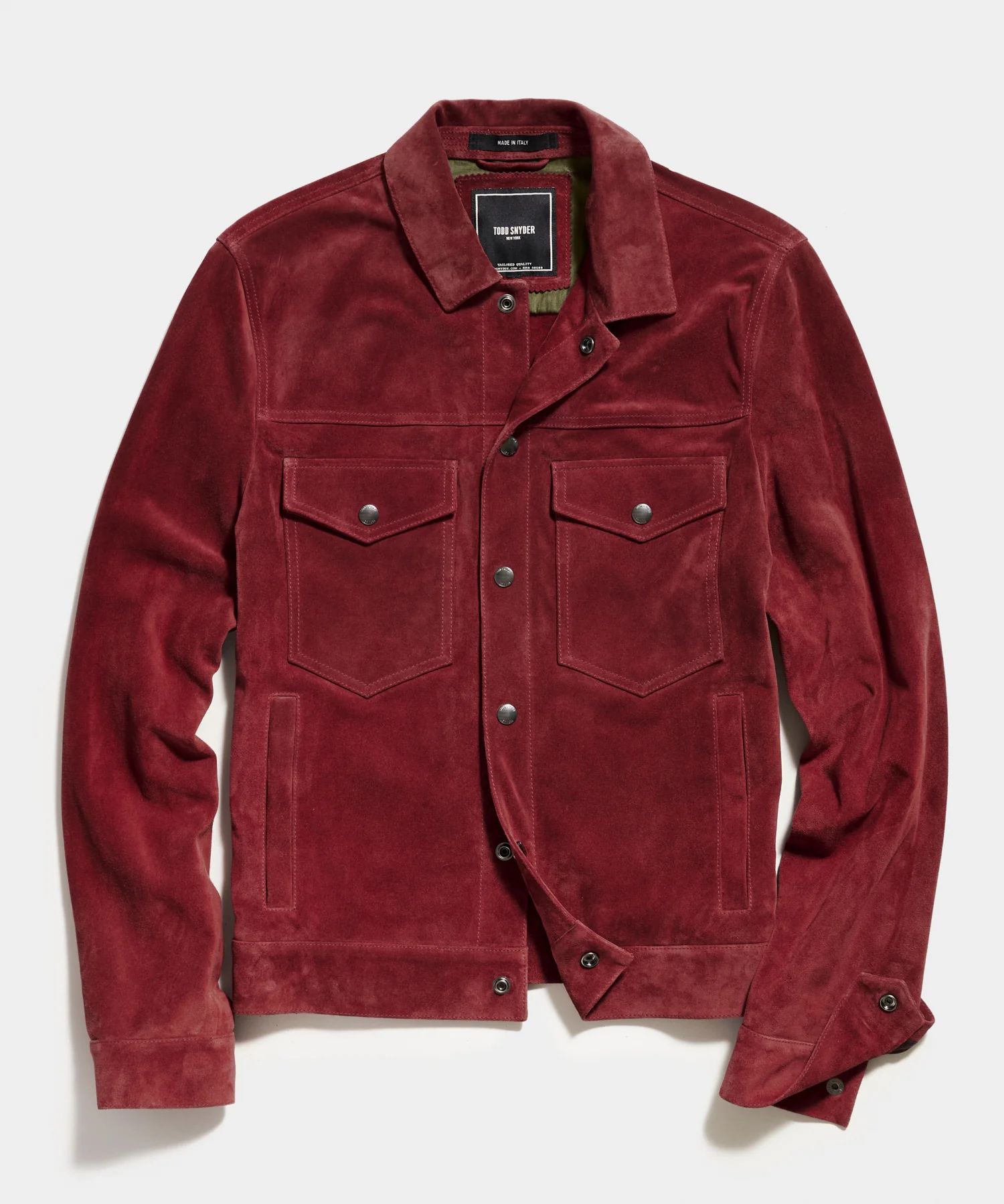 Italian Suede Snap Dylan Jacket in Burnt Red | Todd Snyder