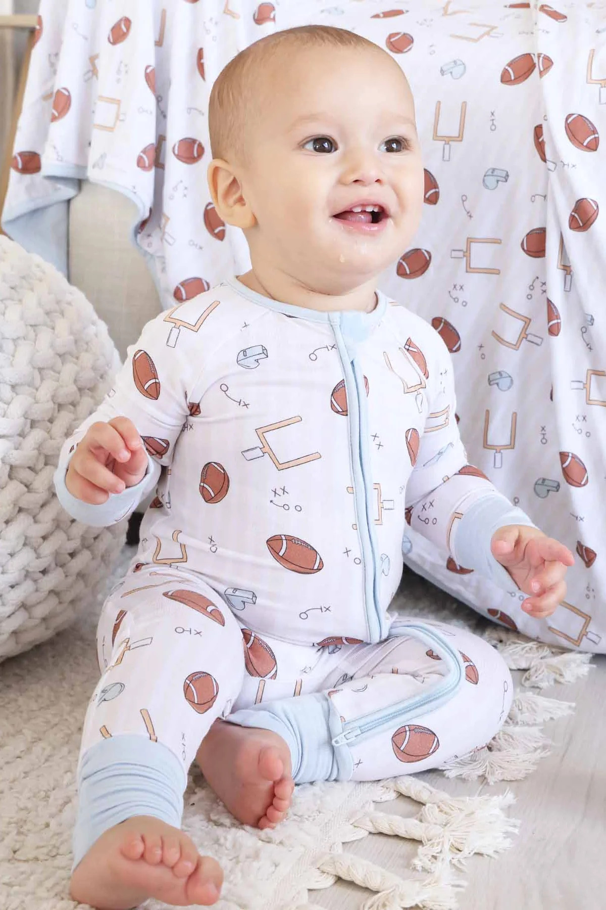 Tiny Touchdowns Convertible Zip Romper | Neutral | Caden Lane