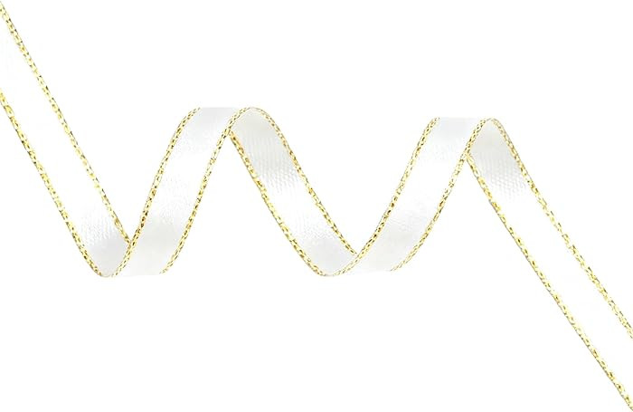 White Ribbon, 3/8 inch x 50 Yards Double Faced Thin White Satin Ribbon with Gold Edge, Delicate f... | Amazon (US)