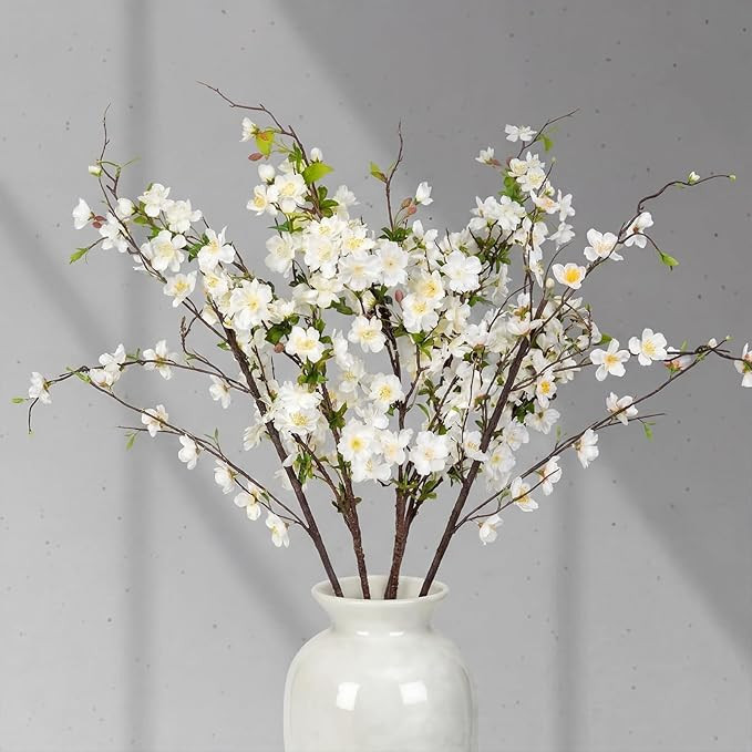Giegxin 42 Inch Spring Faux Cream Cherry Blossom Branches 3 Pcs Artificial White Cherry Blossom S... | Amazon (US)