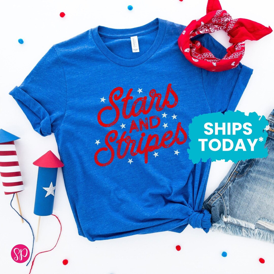 Cute 4th of July T-shirt, Stars and Stripes Graphic Tee, Red White and Blue Shirt - Etsy | Etsy (US)