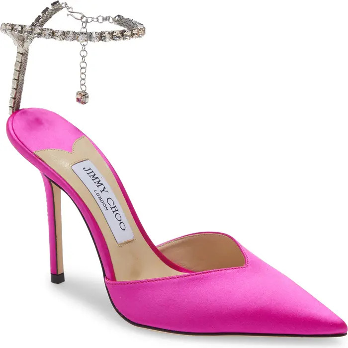 Saeda Crystal Ankle Strap Pointed Toe Pump (Women) | Nordstrom