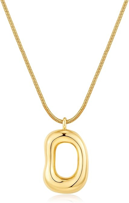 Gold Tone Irregular Oval Pendant Necklace for Women, Minimalist Chunky Snake Chain Necklace, Dain... | Amazon (US)