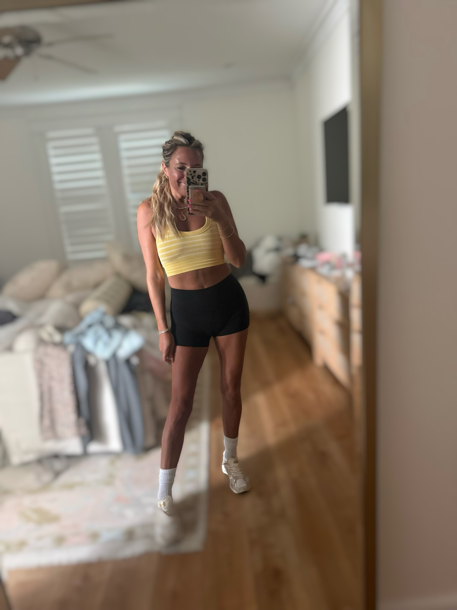 The cutest summer workout look 💛 This yellow striped crop top with classic black biker shorts is perfect for Pilates, walking, errands, or an easy athleisure day. Comfy, flattering, and so easy to recreate!
 

 #LTKgrwm #LTKfitnessgoals #LTKActive