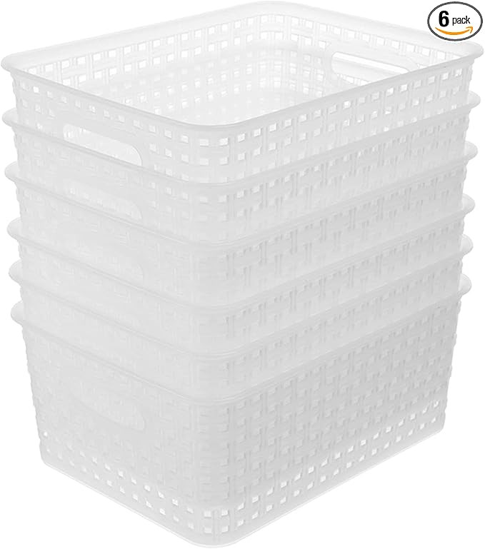 Clear Plastic Woven Storage Basket, 6-Pack Weave Basket Organizer for Kitchen Offices Bathrooms | Amazon (US)