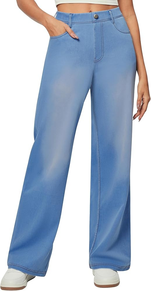 IUGA Wide Leg Jeans Woman Stretchy Sweatpant Jeans Women Pull On Baggy Jean High Waisted Trendy S... | Amazon (US)