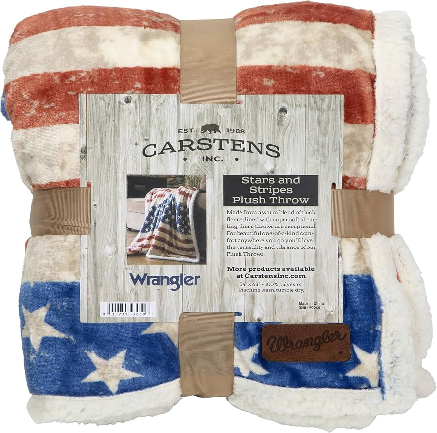 Carstens, Inc. Carstens Wrangler Stars & Stripes USA American Flag Sherpa Fleece 54x68 Throw Blan... | Amazon (US)