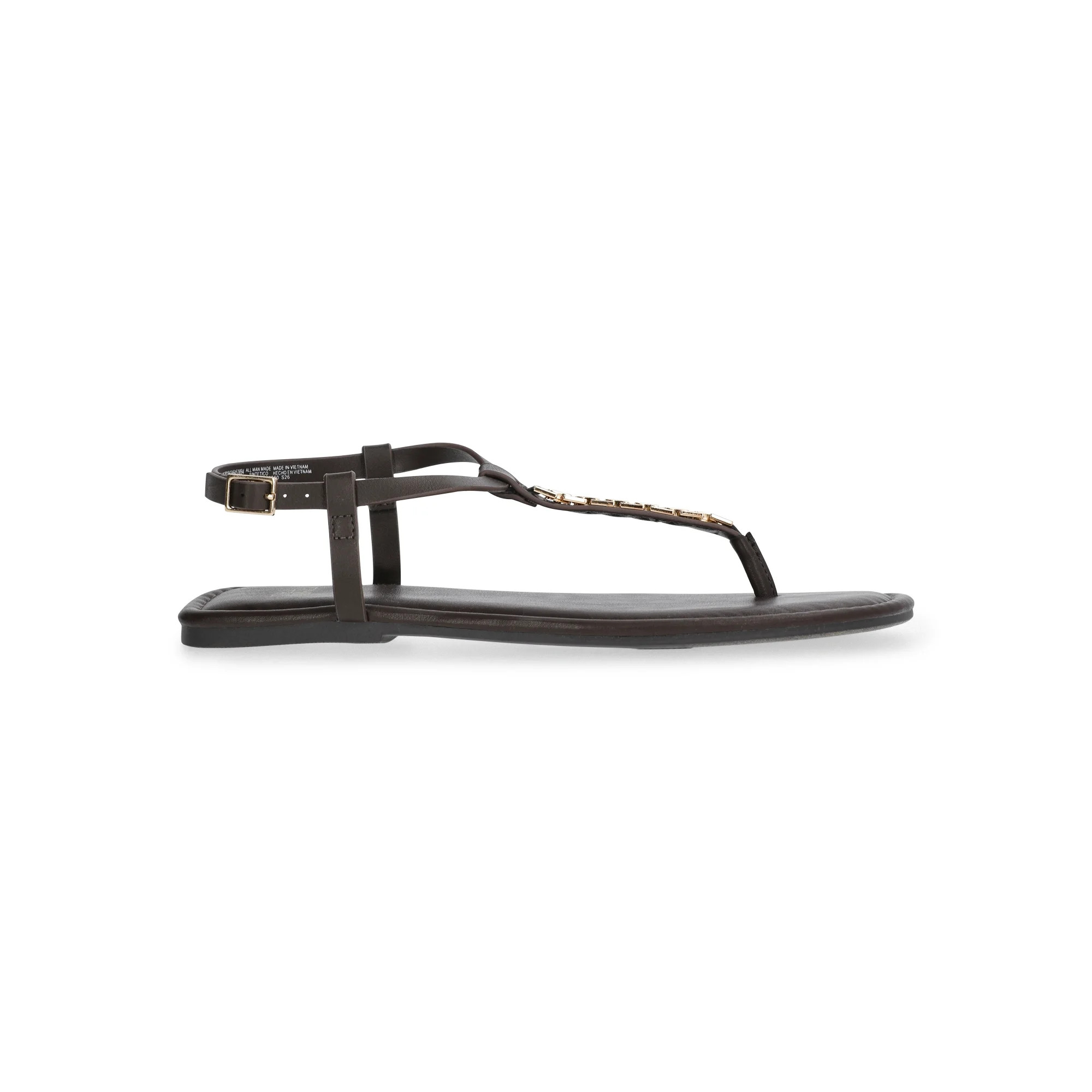 Time and Tru Women's Hardware Faux Leather Thong Sandals | Walmart (US)