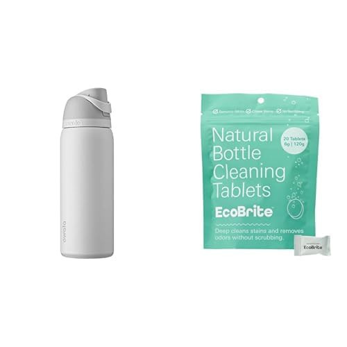 Owala FreeSip Insulated Stainless Steel Water Bottle with Straw for Sports, Travel, and School, 32 oz, Shy Marshmallow + EcoBrite All Natural, Powerful Cleaning Tablets (Pack of 20) | Amazon (US)