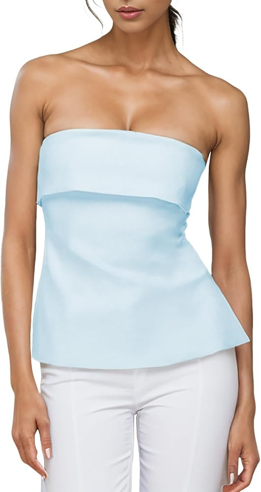 Strapless Tube Tops for Women Backless Going Out Bandeau Top Sexy Trendy Off Shoulder Side Split ... | Amazon (US)
