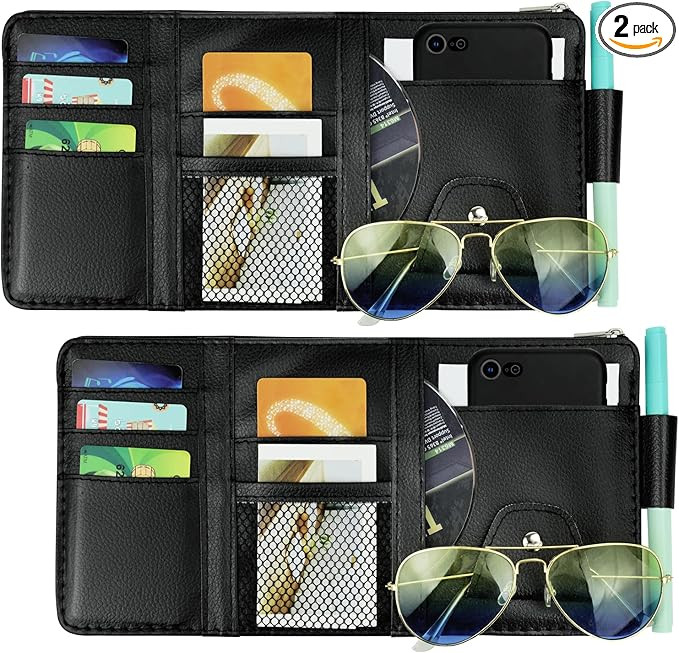 Car Sun Visor Organizer, Leather Pocket Organizer Sunglass Holder for Car Interior Accessories wi... | Amazon (US)