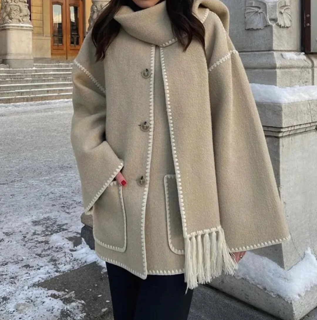 Elegant Loose Women's Coat With Scarf - Etsy UK | Etsy (UK)