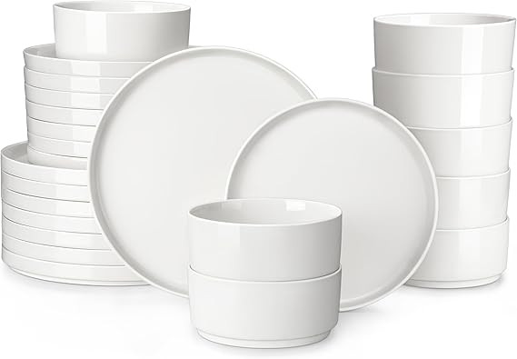 MALACASA 24 Pieces Porcelain Dinnerware Set, Modern White Dish Set for 8, Premium Serving Plates ... | Amazon (US)