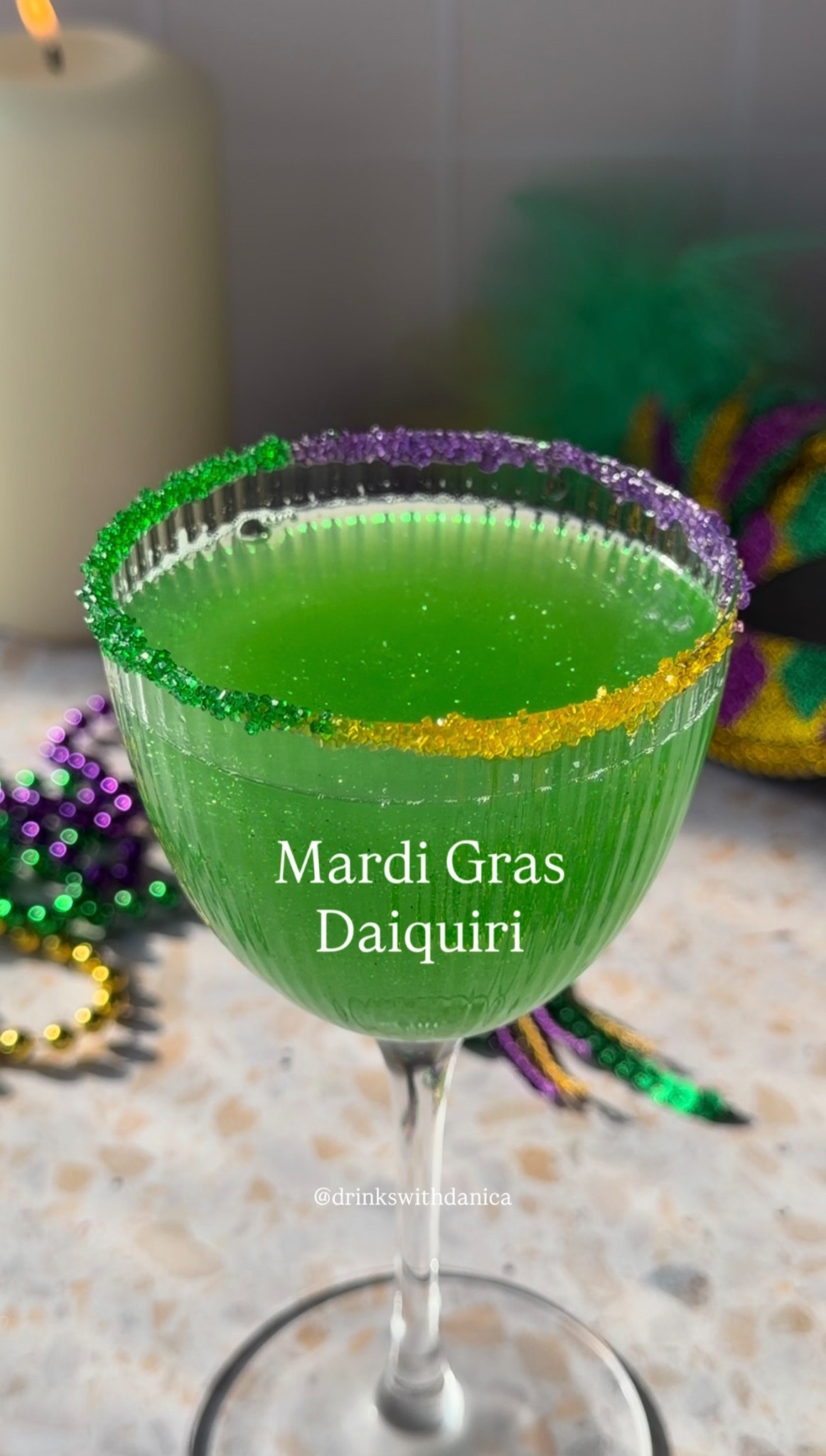 Mardi Gras Daiquiri

Follow me on instagram and TikTok @drinkswithdanica for this recipe and more 