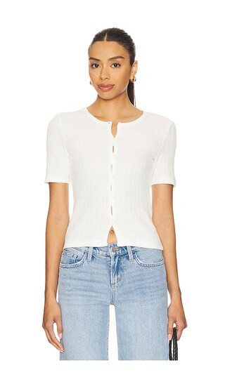 Sajuni Short Sleeve Cardigan in White | Revolve Clothing (Global)