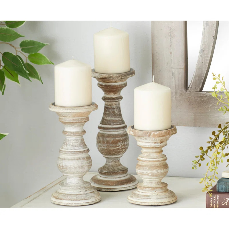 3 Piece Wood Tabletop Candlestick Set | Wayfair North America