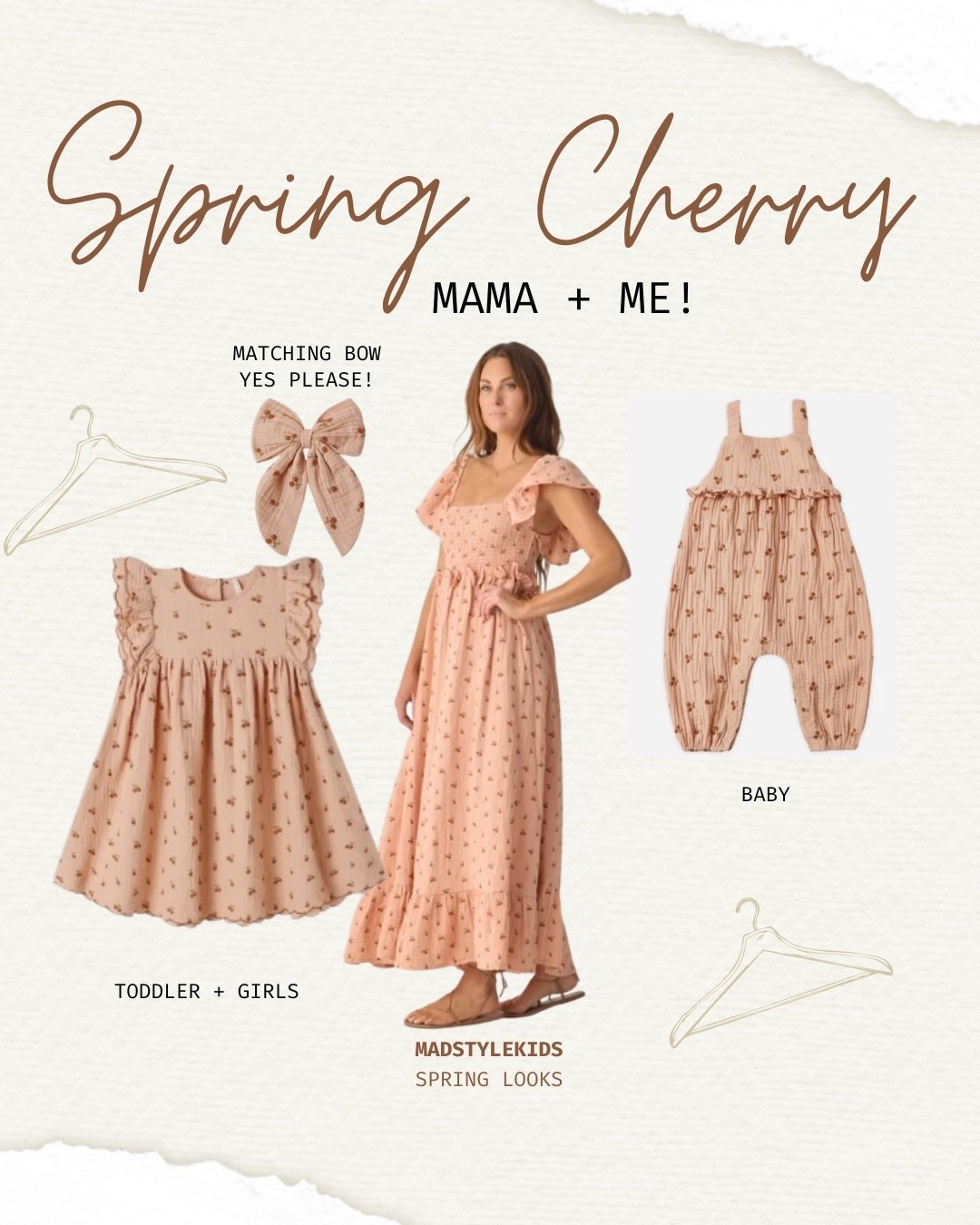 Matching mama + mini moments are the sweetest part of vacation memories, and this spring cherry print mama and me outfit is one of those looks that feels extra special. The soft cherry pattern dress for mom pairs perfectly with the toddler girl dress, baby romper, and matching bow, making it such a cute option for family vacations, beach trips, spring photos, brunch outings, and mommy and me outfits.

Imagine strolling through a beach town, grabbing ice cream, or snapping sunset photos while matching your little girl in the cutest mommy and me spring dresses. These light, flowy fabrics are perfect for warm weather travel, Disney trips, resort vacations, and spring family pictures.

✨ Tap to shop the matching outfits through my LTK and see all the pieces linked in one place.

#LTKmomlife #LTKootd #LTKTravel