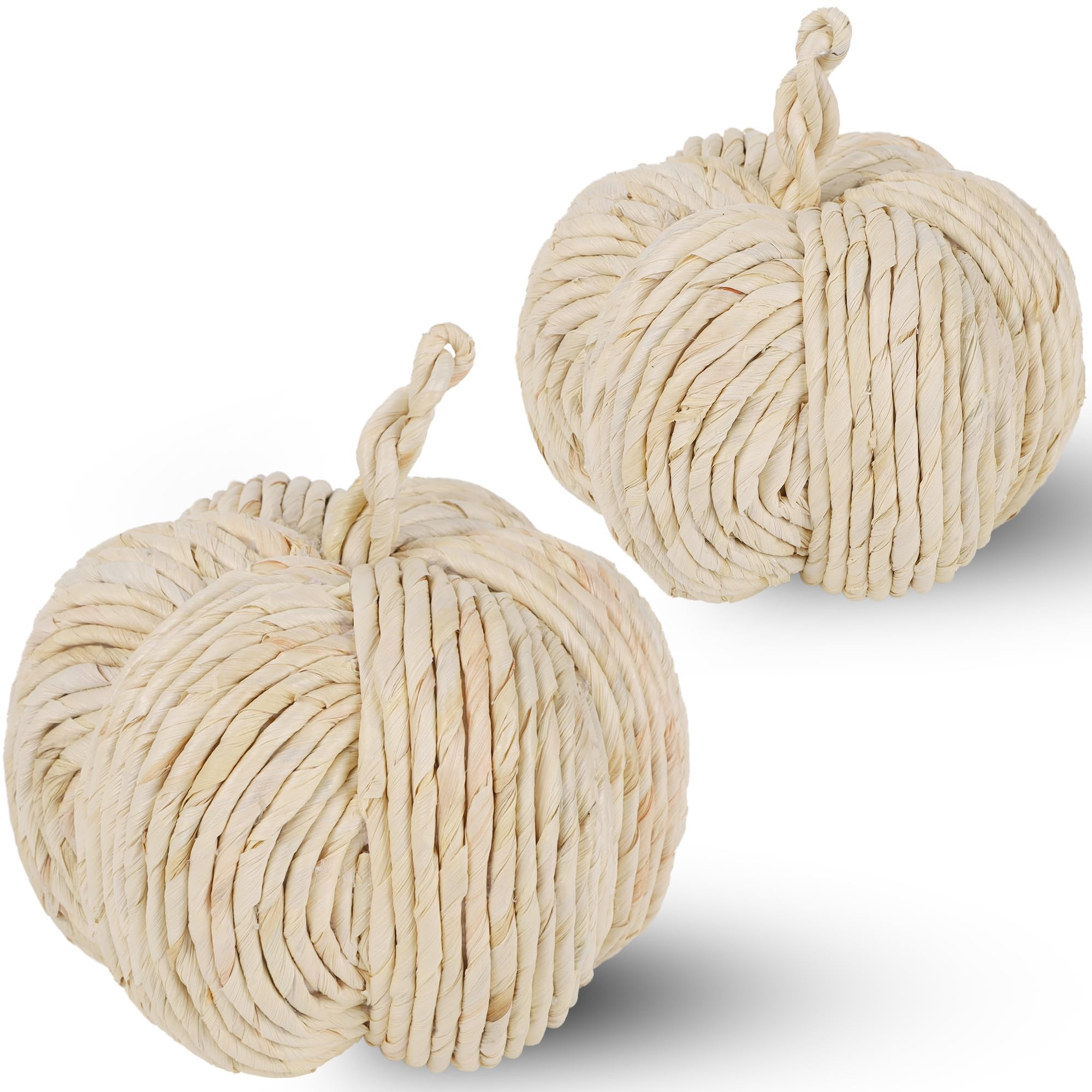 winemana 2 Pack Woven Pumpkin Decor - Fall & Thanksgiving Home Decorations, White Pumpkins Farmho... | Amazon (US)