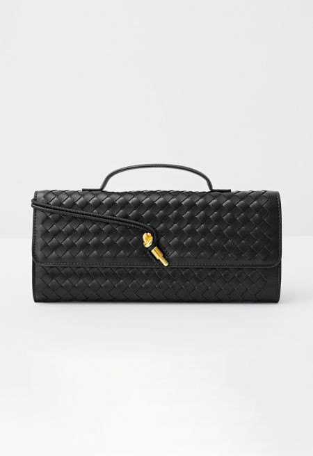 French-Elegant Faux Leather Handmade Woven Bag in Black | Chicwish
