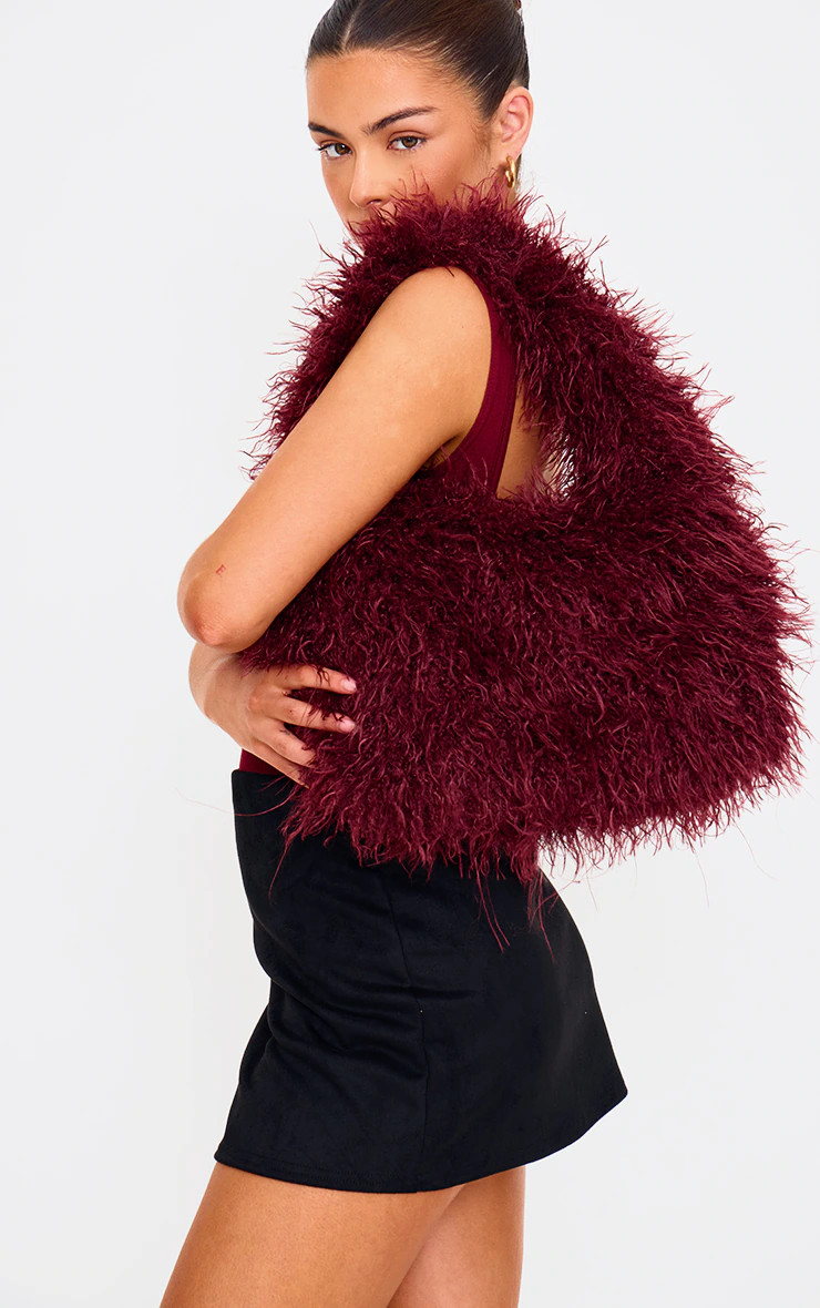 Burgundy Faux Fur Large Tote Bag | PrettyLittleThing UK