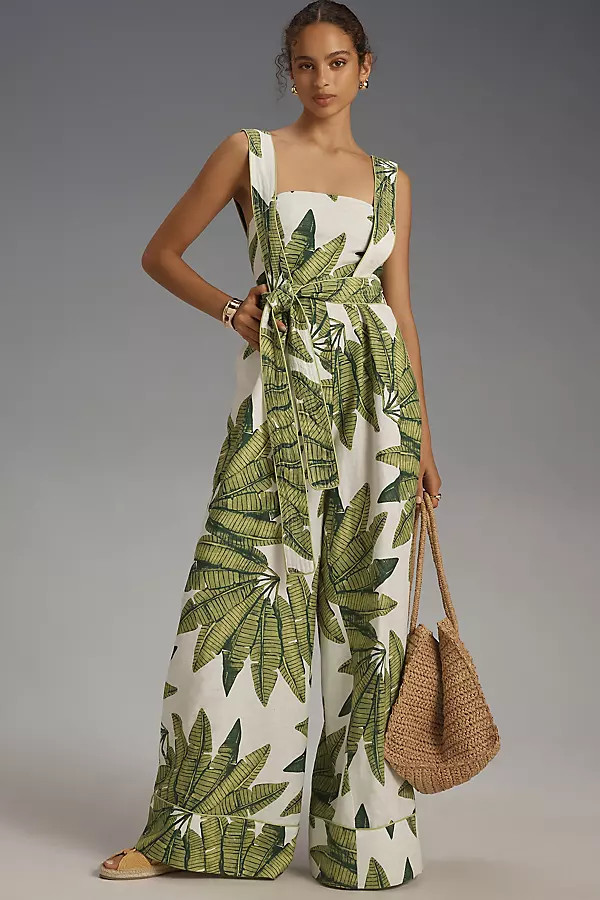 Farm Rio Palm Fan Linen Jumpsuit | Anthropologie (US)
