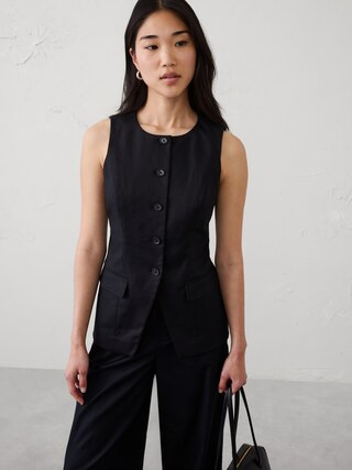 Linen-Blend Long Cutaway Vest | Banana Republic Factory