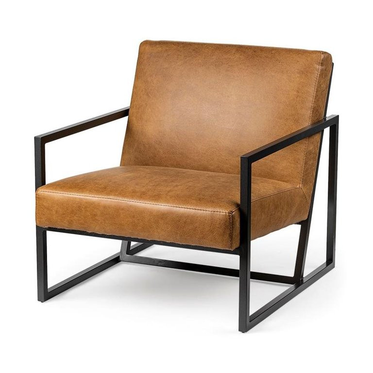 Mercana Armelle II Brown Leather Seat w/Gray Metal Frame Accent Chair | Walmart (US)