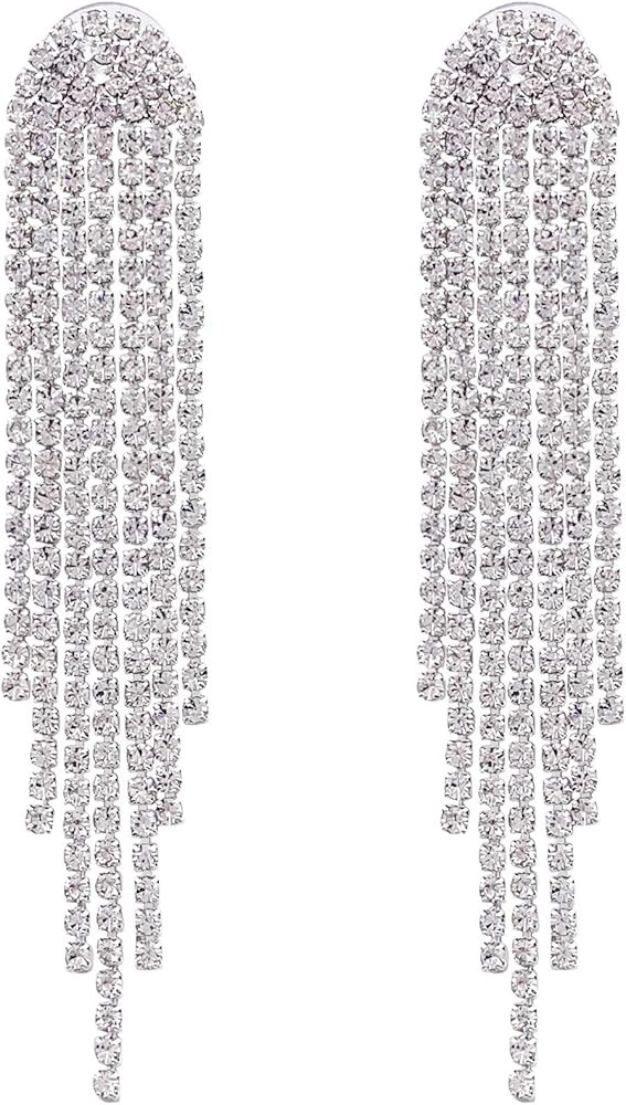 SELOVO Clear Austrian Crystal Chandelier Tassel Long Big Statement Chain Dangle Drop Earrings Sil... | Amazon (US)