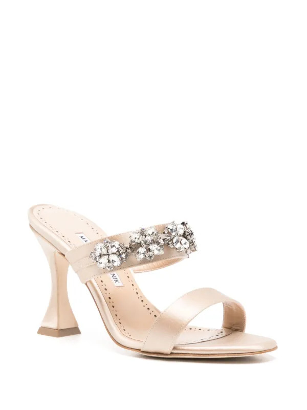 Manolo Blahnik Persan 90mm Satin Mules | Neutrals | FARFETCH MT | Farfetch Global