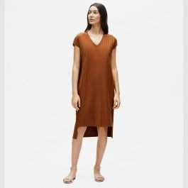 Tencel Wide Rib V-Neck Dress | Eileen Fisher