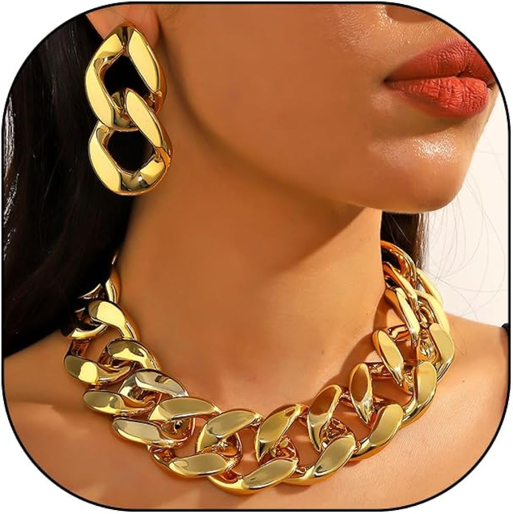 YOOESTORES82 14K Gold Punk Acrylic Necklace Earrings Set for Women Jewelry Set | Amazon (US)