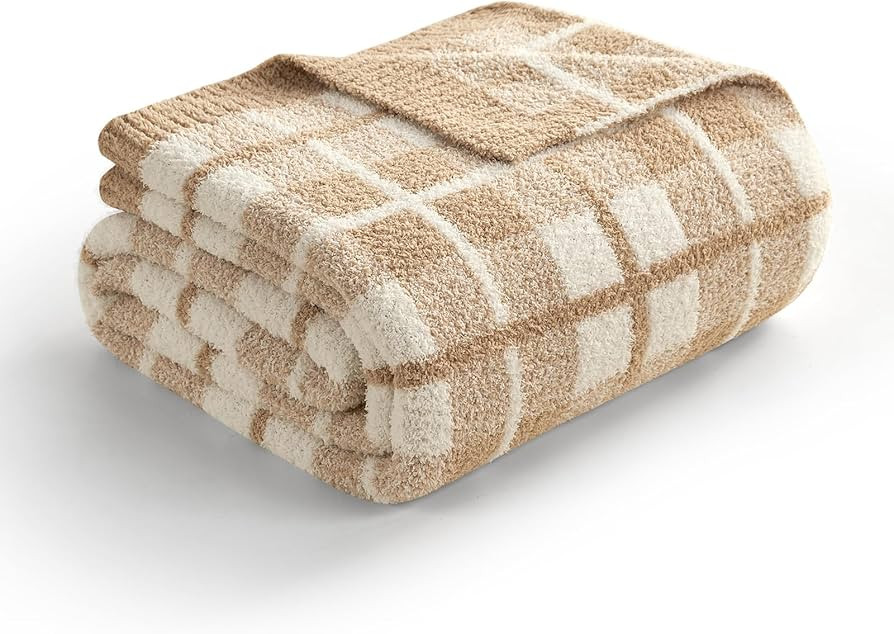 Snuggle Sac Checkered Throw Blanket for Couch, Super Soft Cozy Warm Knit Netural Decorative Fluff... | Amazon (US)