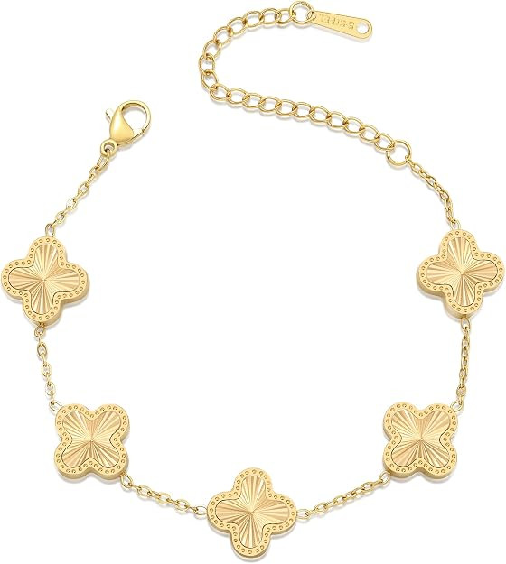 AIPPK 18K Gold Plated Clover Bracelet Dupes Gold Danity Bracelet for Women Flower Four Leaf Brace... | Amazon (US)