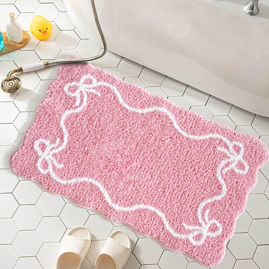 Mocsicka Pink Bow Bath Mat Cute Bow Bathroom Rug Super Soft Absorbent Bathroom Rugs Non Slip Bath... | Amazon (US)