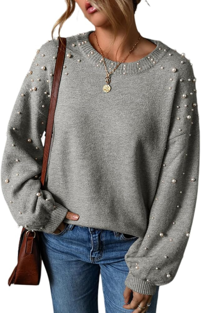 Melliflo Women's Chunky Sweater Crewneck Drop Shoulder Lantern Sleeve Pullover Sweater Pearl Fall... | Amazon (US)
