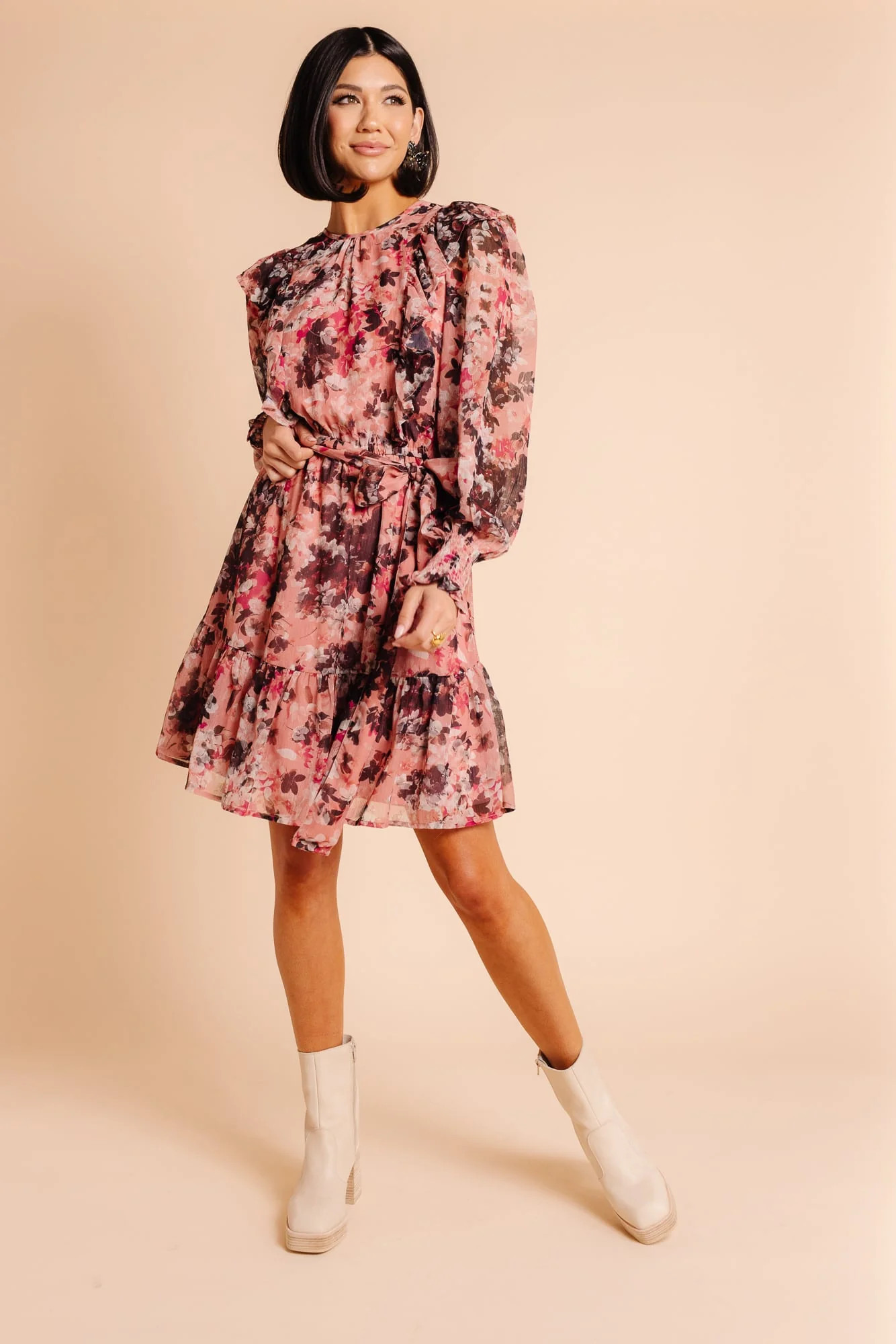 Smocked Long Sleeve Dress - Pink Floral Ink | Rachel Parcell