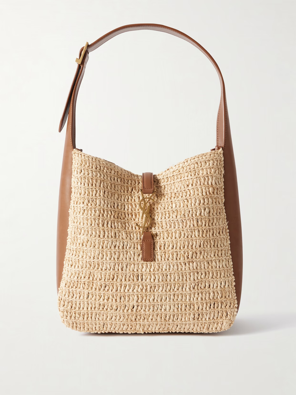 SAINT LAURENT - Le 5 À 7 Bea Small Leather-trimmed Raffia Shoulder Bag - Neutrals | NET-A-PORTER (US)
