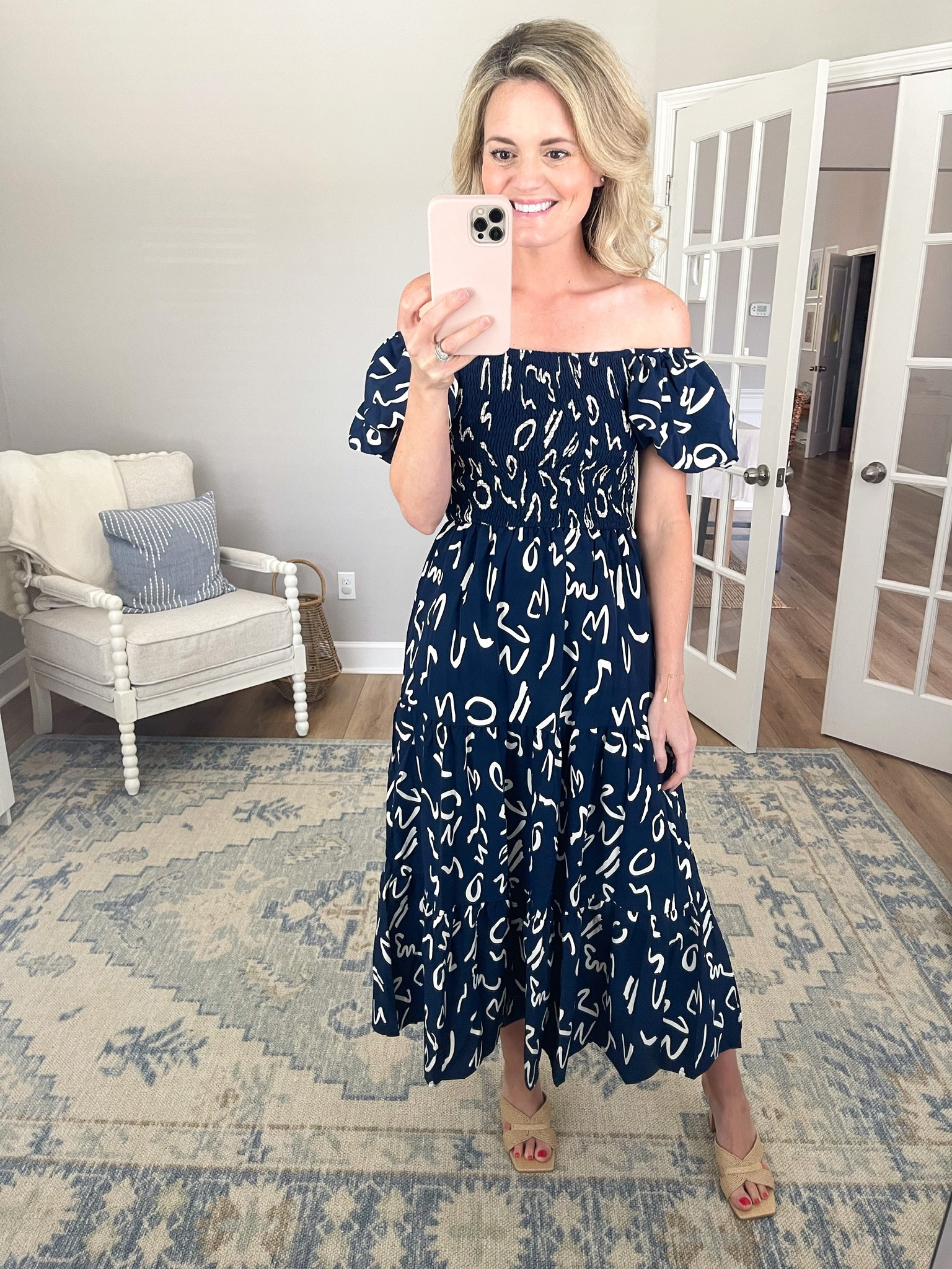 I love this baby dress with the pop of white print. It can be worn on or off the shoulders.  Wear it on the shoulders for a daytime look and off your shoulders for date night or a summer wedding. 

#LTKstyletip #LTKwedding #LTKunder50