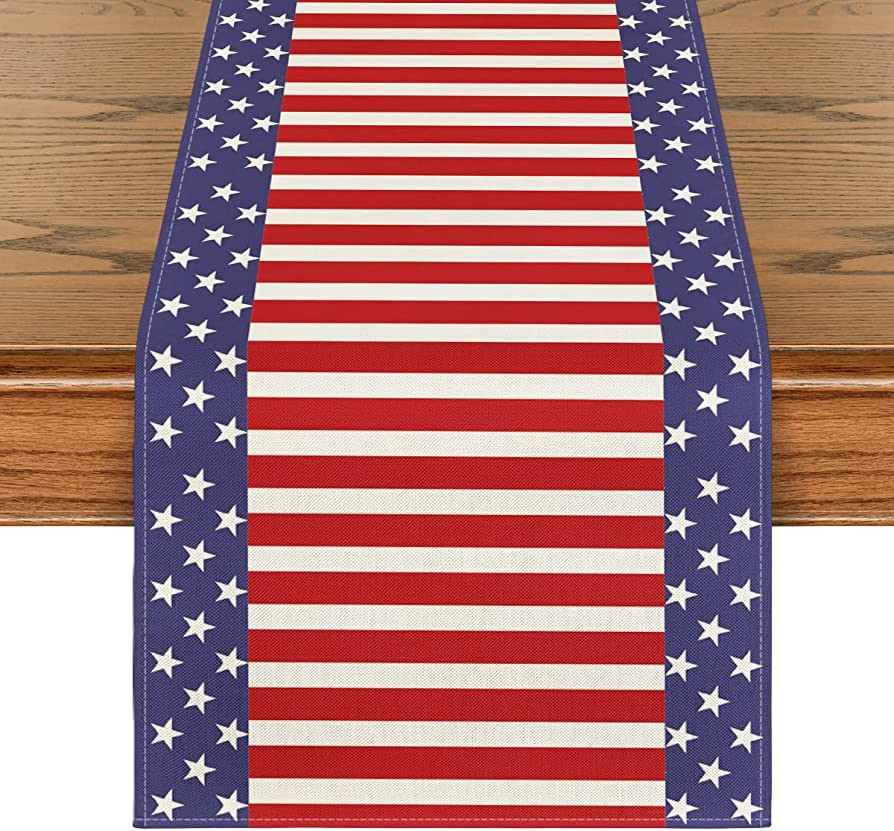 Artoid Mode Watercolor Strips and Stars Table Runner, 4th of July Patriotic Memorial Day Independ... | Amazon (US)