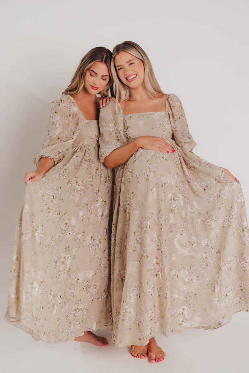 Mona Maxi Dress in Beige/Brown Floral - Bump Friendly - Inclusive Sizi | Worth Collective