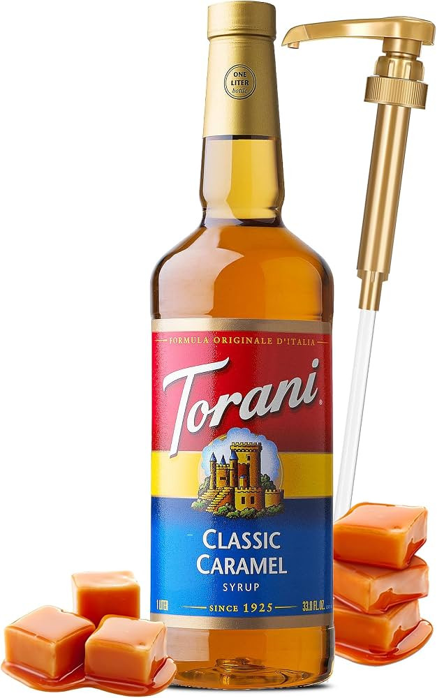 Torani Classic Caramel Syrup with Little Squirt Syrup Pump, 750ml 25.4 Ounces | Amazon (US)
