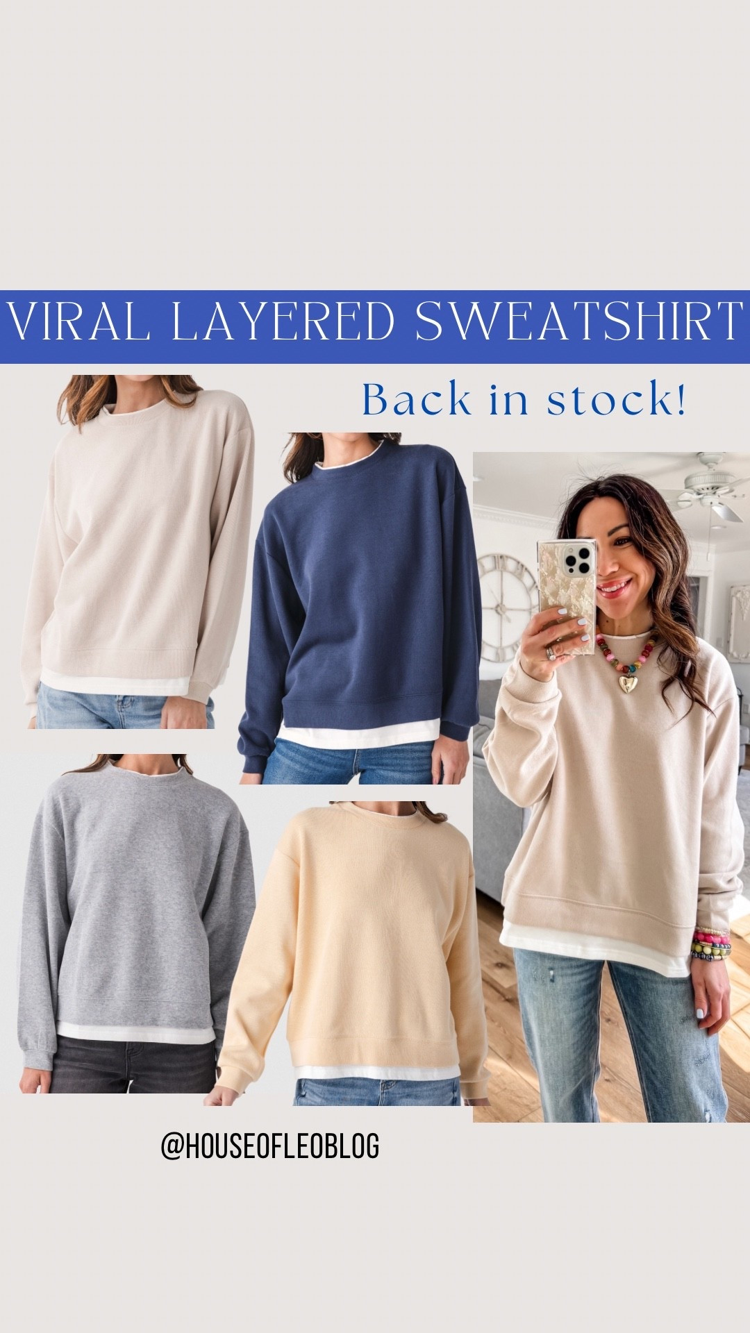 The viral layered sweatshirt is back in stock! Wearing size small

#LTKOver40
