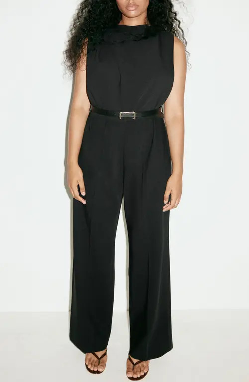 MANGO Sleeveless Belted Jumpsuit in Black at Nordstrom, Size Large | Nordstrom