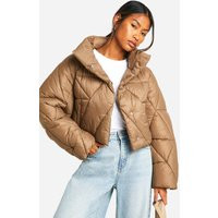 Womens Quilted Boxy Puffer Jacket - Brown - 4 | boohoo (US & Canada)