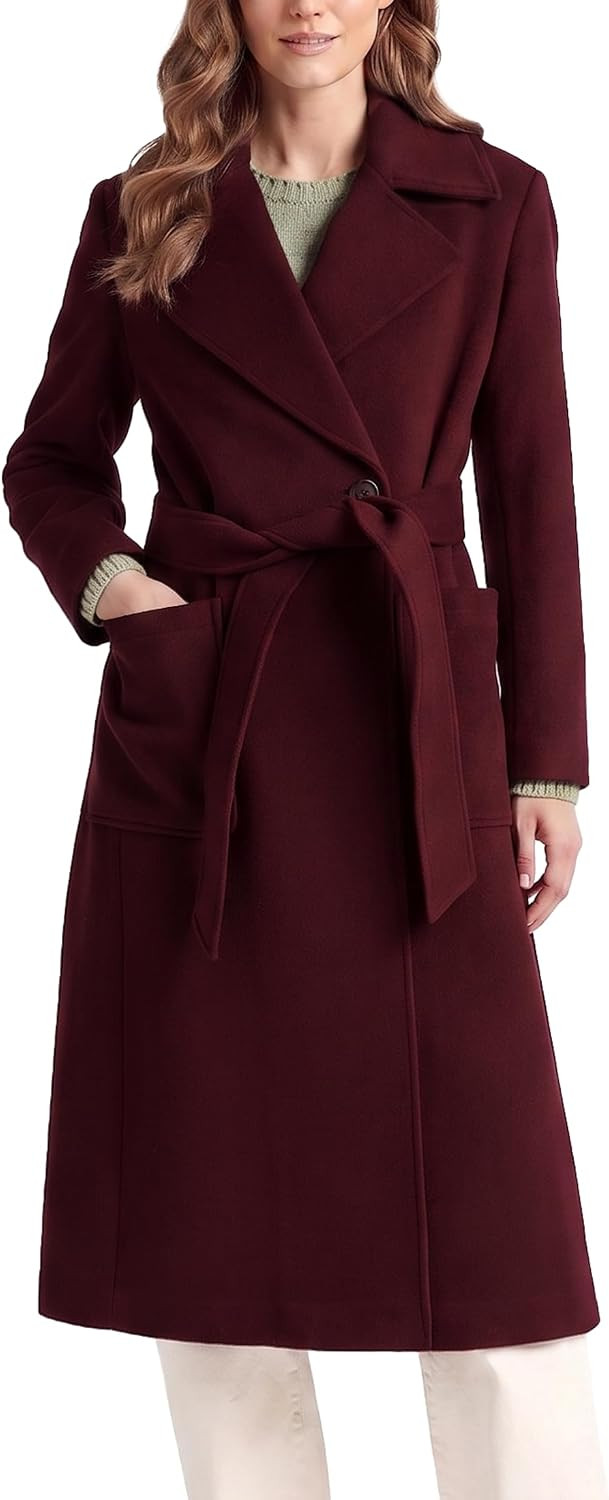 Women's Wool Wrap Coat Notch Lapel Overcoat with Belt | Amazon (US)